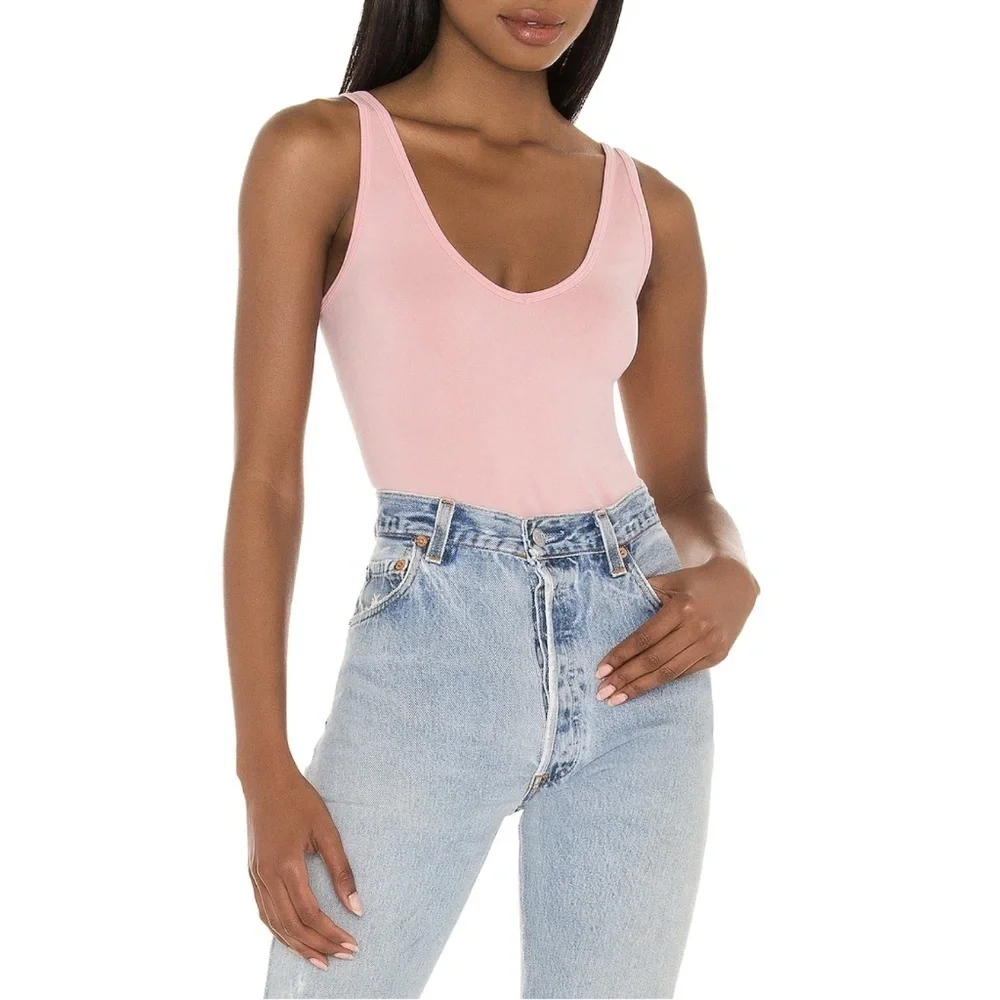 NWT Free People Washed Seamless Bodysuit in Washed Pink